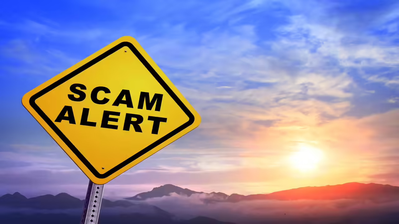 'Scam Alert' message on yellow street sign